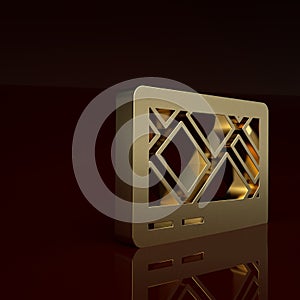 Gold Gps device with map icon isolated on brown background. Minimalism concept. 3D render illustration