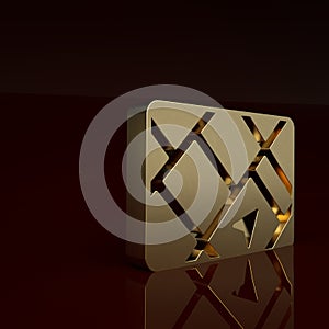 Gold Gps device with map icon isolated on brown background. Minimalism concept. 3D render illustration