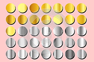 Gold gradient color set, silver metallic gradient color vector set, gradient color pallet