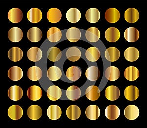 Gold gradient set background vector icon texture metallic illustration for frame, ribbon, banner, coin and label. Realistic