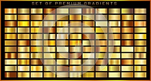 Gold gradient texture pack. Shiny golden metal foil gradient set.