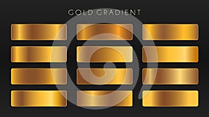 Gold gradients vector set. Dark Golden foil texture template. Copper gradient backgrounds