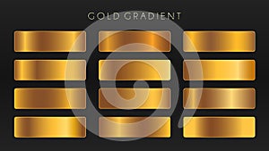 Gold gradients vector set. Dark Golden foil texture template. Copper gradient backgrounds EPS10