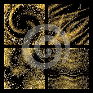 Gold grain textures. Celebrated golden confetti on black background for glamour rich shiny decorations elements vector