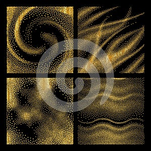 Gold grain textures. Celebrated golden confetti on black background for glamour rich shiny decorations elements vector photo