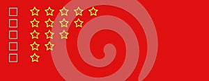 Gold, gray five stars shape on a red background. Rating stars with tick. Feedback evaluation. Rank quality. Banner