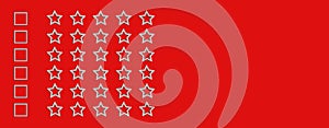 Gold, gray five stars shape on a red background. Rating stars with tick. Feedback evaluation. Rank quality. Banner