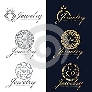 Gold and gray Jewelry logo vector set design photo