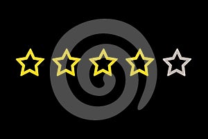 Gold, gray, silver five star shape on the background of the blackboard. Increase rating or ranking, evaluation and classification photo