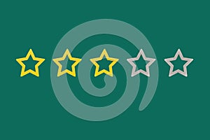 Gold, gray, silver five star shape on a green background. The best excellent business services rating customer experience concept