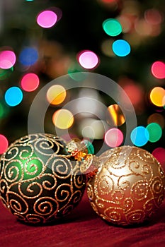 Gold and green Christmas ornaments