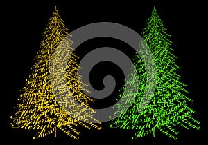Gold and green Christmas tree with text, vector