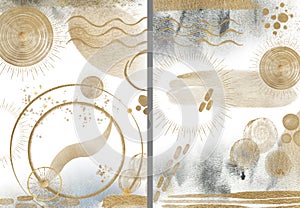 Gold, grey elements on white background. Abstract Mystic modern print set. Wall art, posters, prints set.