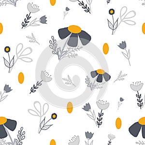 Gold and grey flower circles seamless pattern