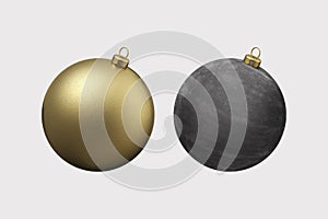 Gold and Grey Xmas balls isolated over white background. Xmas Balls with velvet and velours texture.