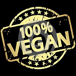 gold grunge stamp with Banner 100% vegan