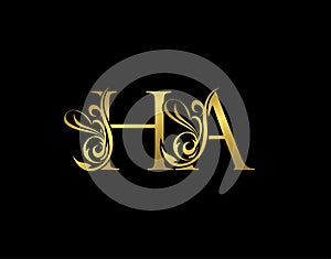 Gold H, A and HA Luxury Letter Logo Icon. Graceful royal style. Luxury alphabet arts logo photo