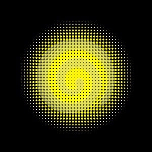 Gold halftone circles, halftone dots pattern, vector. Golden dots on black background. Monochrome half-tone. Circle halftone Dots