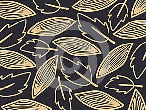 Gold hand drawn leaf pattern texture vector