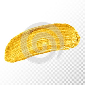 Gold hand drawn paint brush stroke isolated