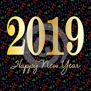 Gold happy new year 2019 on confetti background