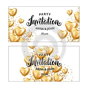 Gold Heart balloon Invitation