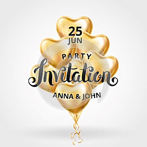 Gold Heart balloon Party Invitation