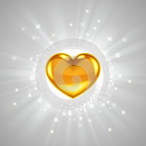 Gold heart with bright radiance