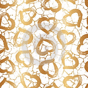 Gold heart. Golden hearts seamless pattern. Repeated heart background for design gift pack, wrapping paper, wrappers, wallpapers,