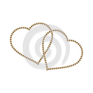 Gold heart icon. Golden glitter silhouette, metal sign shape isolated on white background. Vector Illustration. Symbol of happy lo