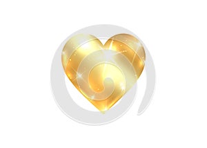 Gold heart icon. Isolated golden heart on a white background. Happy Valentine`s day greeting card template, concept of precious