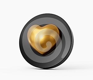 Gold heart icon on white isolated background. 3d illustration