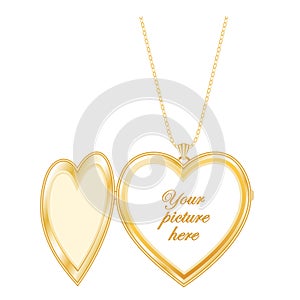 Gold Heart Open Locket, Jewelry Chain Necklace, Copy Space