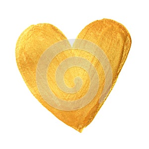 Gold heart paint brush for Valentine on white background. Golden watercolor painting of heart shape for love concept design. Valen