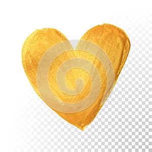 Gold heart paint brush for Valentine on white background. Vector golden watercolor painting of heart shape for love concept design