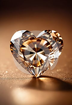 Gold heart shaped diamond on light brown background