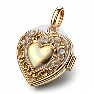 Gold heart-shaped locket with diamonds