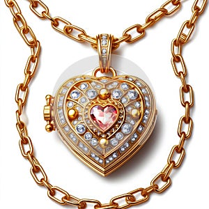 Gold heart-shaped locket with red gem