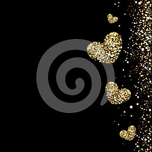 Gold hearts on a black background