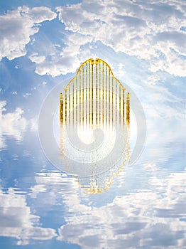 Gold heavens gate in the sky / 3D illustration