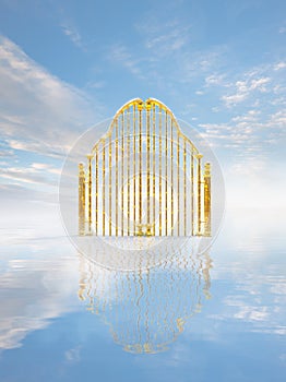 Gold heavens gate in the sky / 3D illustration