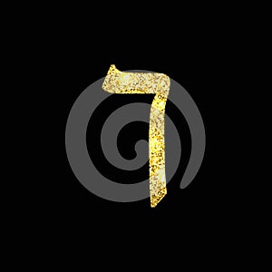 Gold Hebrew letter. The Hebrew alphabet. Golden Kaf. photo