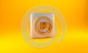 Gold Helicopter landing pad icon isolated on yellow background. Helipad, area, platform, H letter. Silver square button