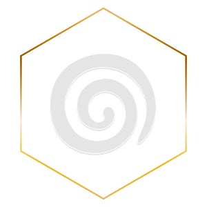 Gold hexagon frame. Vector outline thin aesthetic border for invitations design