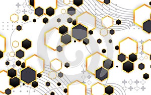 Gold hexagon geometry background design vector