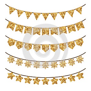 Gold Holiday Garland Decorations on White
