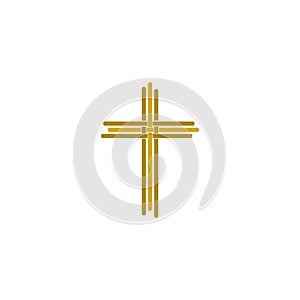 Gold holy cross icon isolated on white background