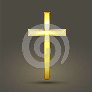 Gold holy cross icon. Religious holy golden cross vector christian symbol isolated