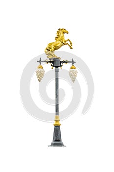 Gold horses street lamp on white