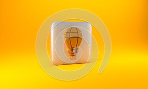 Gold Hot air balloon icon isolated on yellow background. Air transport for travel. Silver square button. 3D render